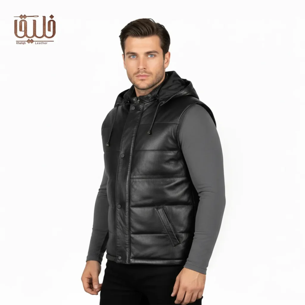 پافر چرم طبیعی مردانه مشکی مدل K600